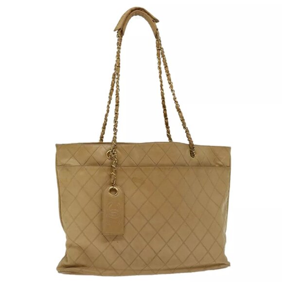 CHANEL Chain Shoulder Bag Leather Beige CC Auth bs12132 - Picture 1 of 15